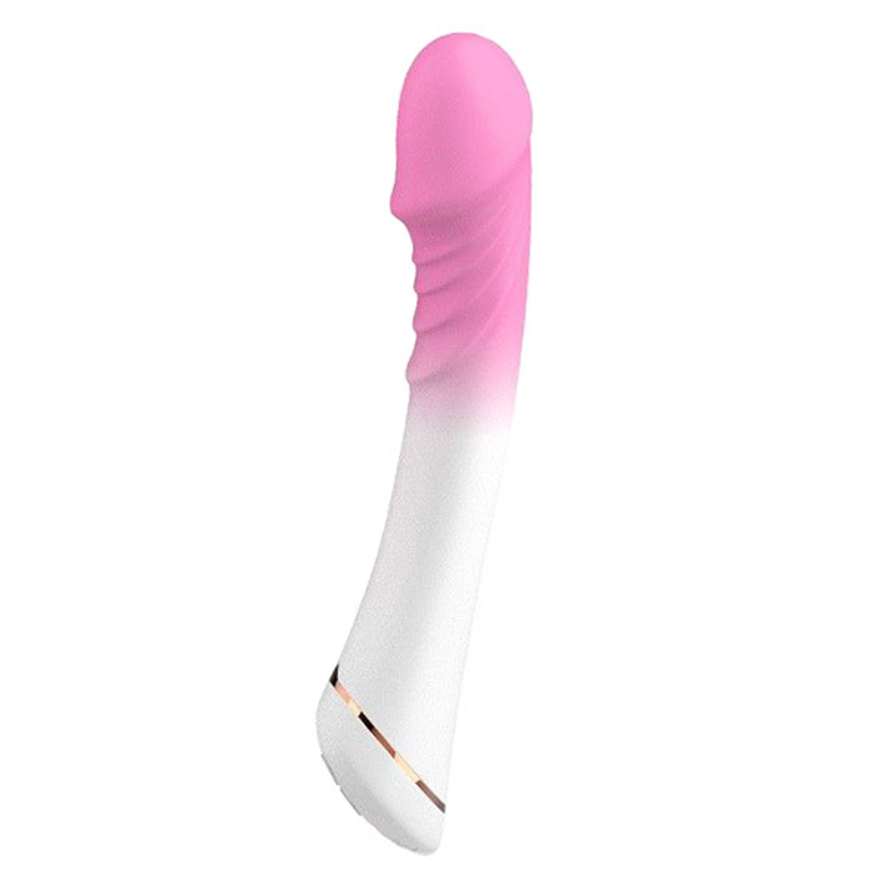 Бело-розовый вибромассажер 20,4см с крупной головкой Silicone Toys USK-V23