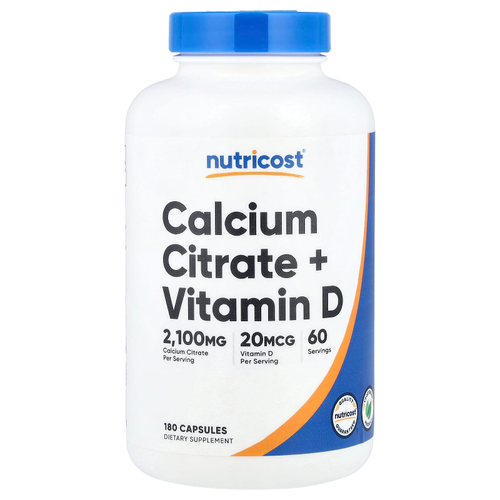 Nutricost, цитрат кальция и витамин D, 180 капсул