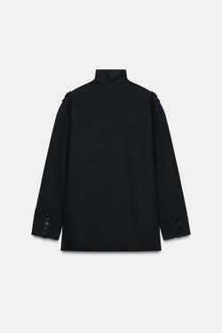 ZARA КУРТКА ИЗ 100% ХЛОПКА С КАРМАНАМИ И ХЛЯСТИКАМИ, ЧЕРНЫЙ