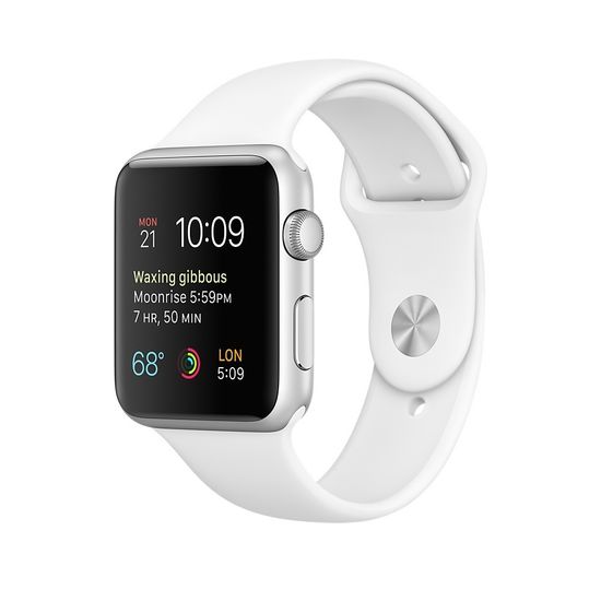 Часы смарт Apple Watch 42 мм из алюминия, спортивный ремешок белого цвета