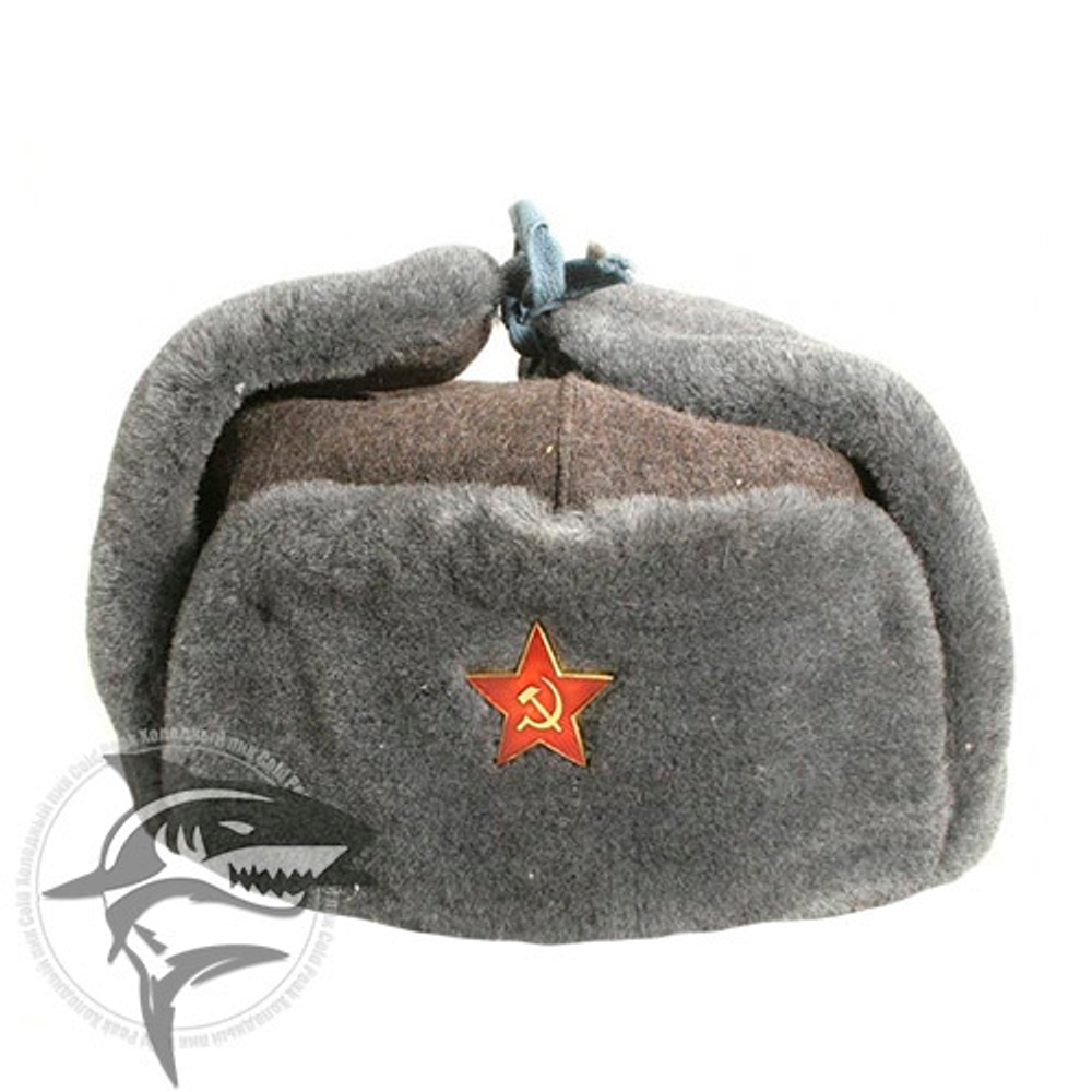 Шапка-ушанка солдатская со звездой, с искусственным мехом