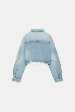 ZARA УКОРОЧЕННАЯ ДЖИНСОВАЯ КУРТКА-РУБАШКА TRF, ГОЛУБОЙ