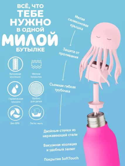 Бутылка для холодных и горячих напитков Asobu Bestie 460 мл, медуза