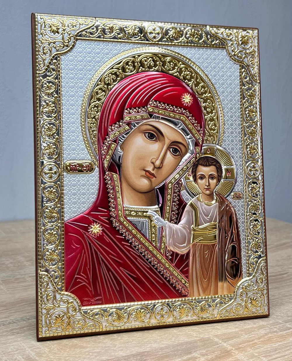 Казанская БМ, икона прямоугольная без рамки, красное дерево, эмаль 120х160
