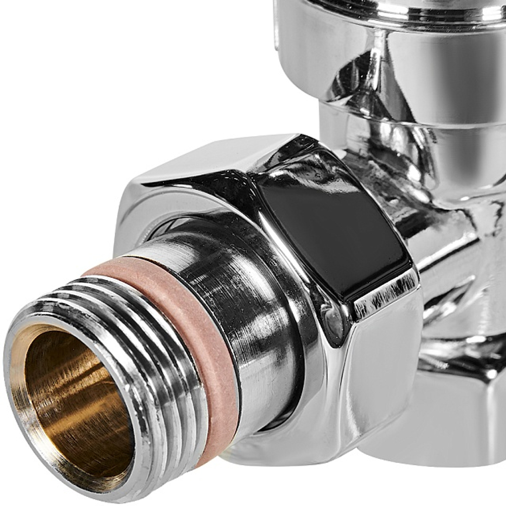 Комплект клапанов термостатических угловой STOUT Design - 1/2" (ВР/НР-американка, PN10, Tmax 120°C, EPTF уплотнение, цвет хром)