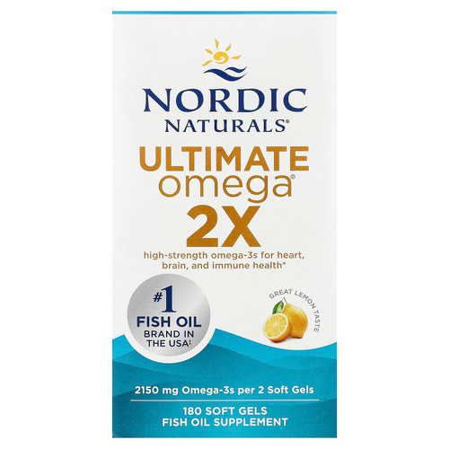 Nordic Naturals, Ultimate Omega® 2X, лимон, 180 капсул (1075 мг в 1 капсуле)