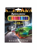 Фломастеры BRAUBERG "InstaRacing", 12 цветов, вентилируемый колпачок, карт. упаковка, выборочный лак, увел. срок службы, 150548