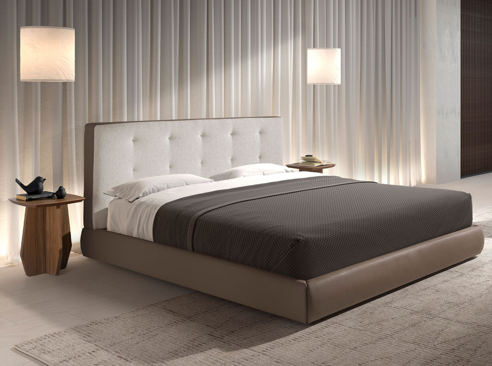 Кровать Angel Cerda 7174 с обивкой из коричневой ткани и коричневой эко-кожи 180x200 см