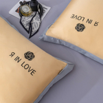 КПБ Сатин-Шелк Я IN LOVE на резинке LVR009, Евро, 4 наволочки, простынь 180*200*30