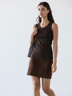Massimo Dutti Футболка из смесовой хлопковой ткани, коричневый