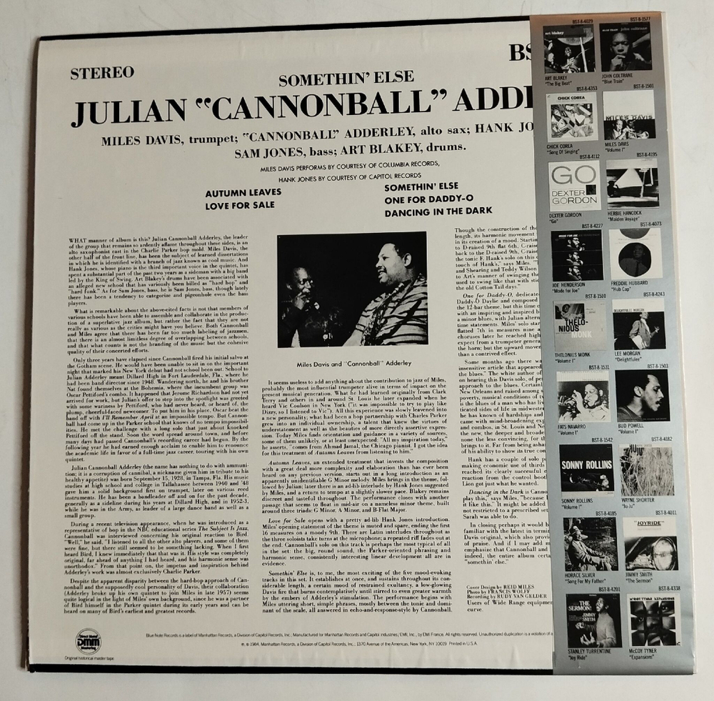 Винтажная виниловая пластинка LP Cannonball Adderley Somethin Else (France 1984) (Obi) (Poster)