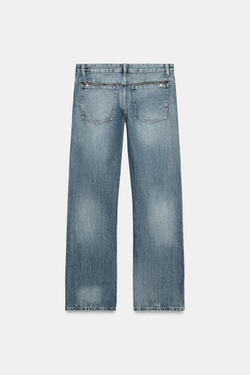 ZARA ДЖИНСЫ TRF STRAIGHT С НИЗКОЙ ПОСАДКОЙ И ШВАМИ, СИНИЙ
