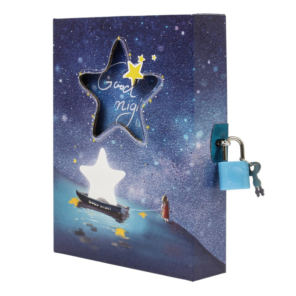 Блокнот "Stars" в коробке с вырубкой на замке, 16*12,5см, 45л, 3 цвета микс