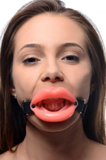 Кляп в форме губ Sissy Mouth Gag (Цвет: розовый с черным)
