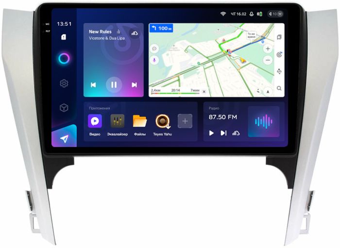 Магнитола для Toyota Camry 50 2011-2014 (рамка серебристо-черная 10) - Teyes CC3-2K QLed Android 10, Быстрая, SIM-слот, CarPlay