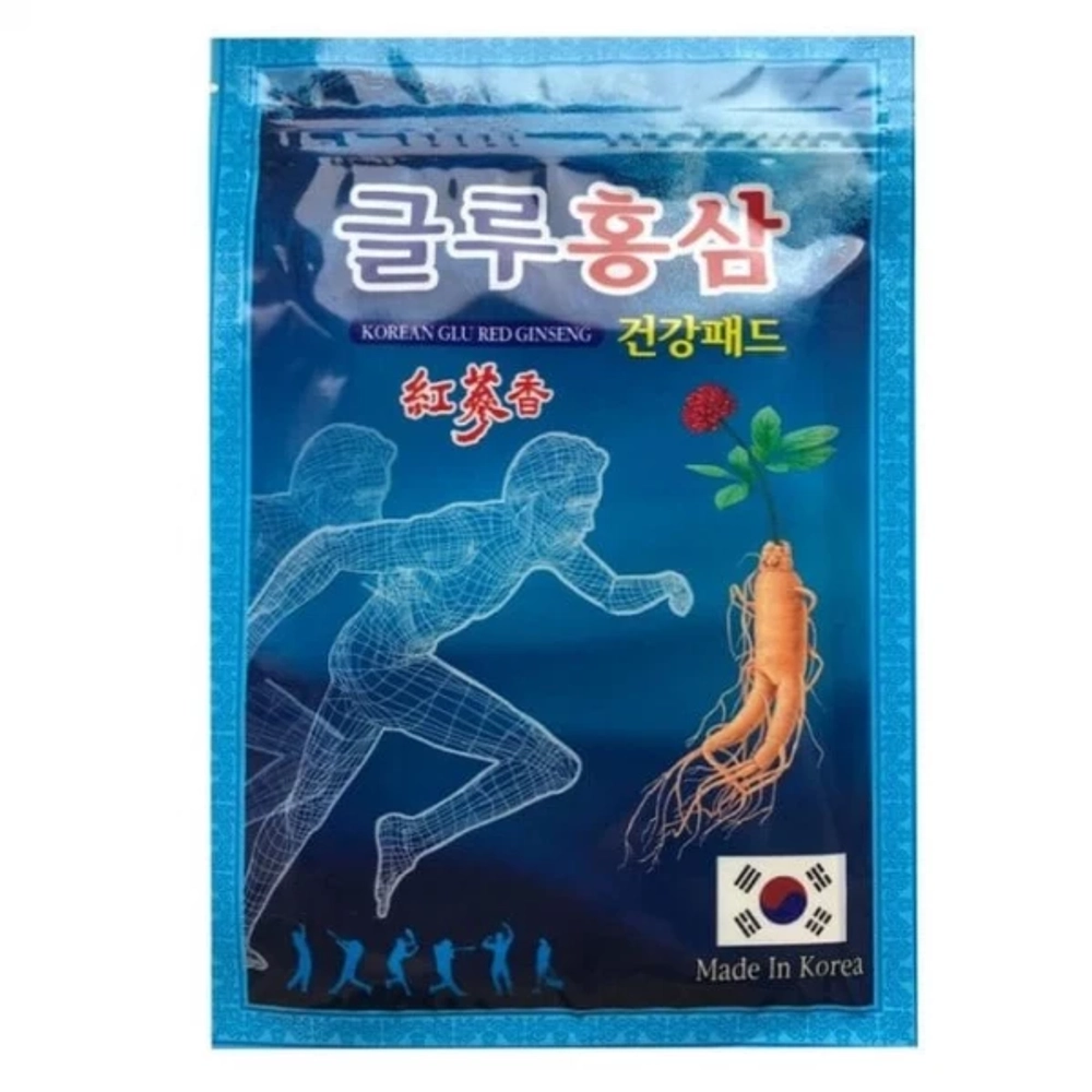 Korean Glu Red Ginseng Пластырь обезболивающий с красным женьшенем и глюкозамином, 1 упак (20 лис