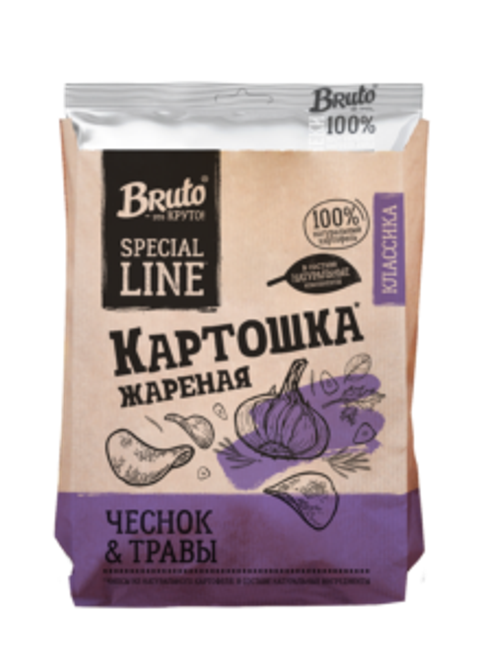 Чипсы BRUTO KRAFT чеснок и травы 120гр (17шт)