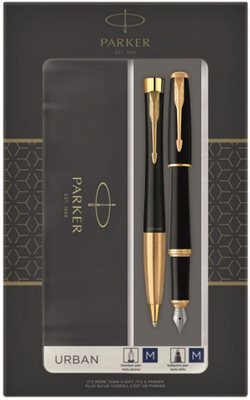 Подарочный набор из 2-х ручек Parker URBAN Muted black GT перьевая и шариковая ручки