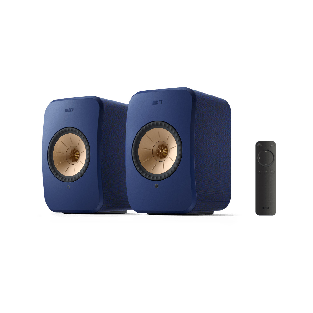 KEF LSX II Cobalt Blue активная беспроводная полочная акустическая система (пара) + напольные стойки KEF S1 Floor Stand (пара)