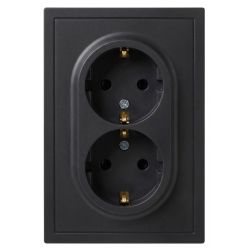 Розетка ЭРА Galaxy 15-2105-05 с заземлением двойная 2X2P+E Schuko со шторками IP20 16А-250В антрацит | Эра Galaxy