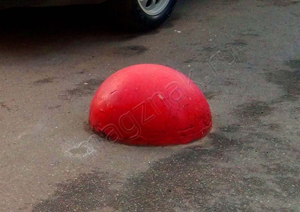 Полусфера бетонная дорожная 600х350 красная для паркинга