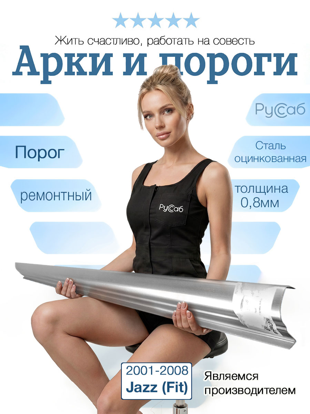 Порог Honda Jazz (Fit) 2001-2008 (0,8мм)