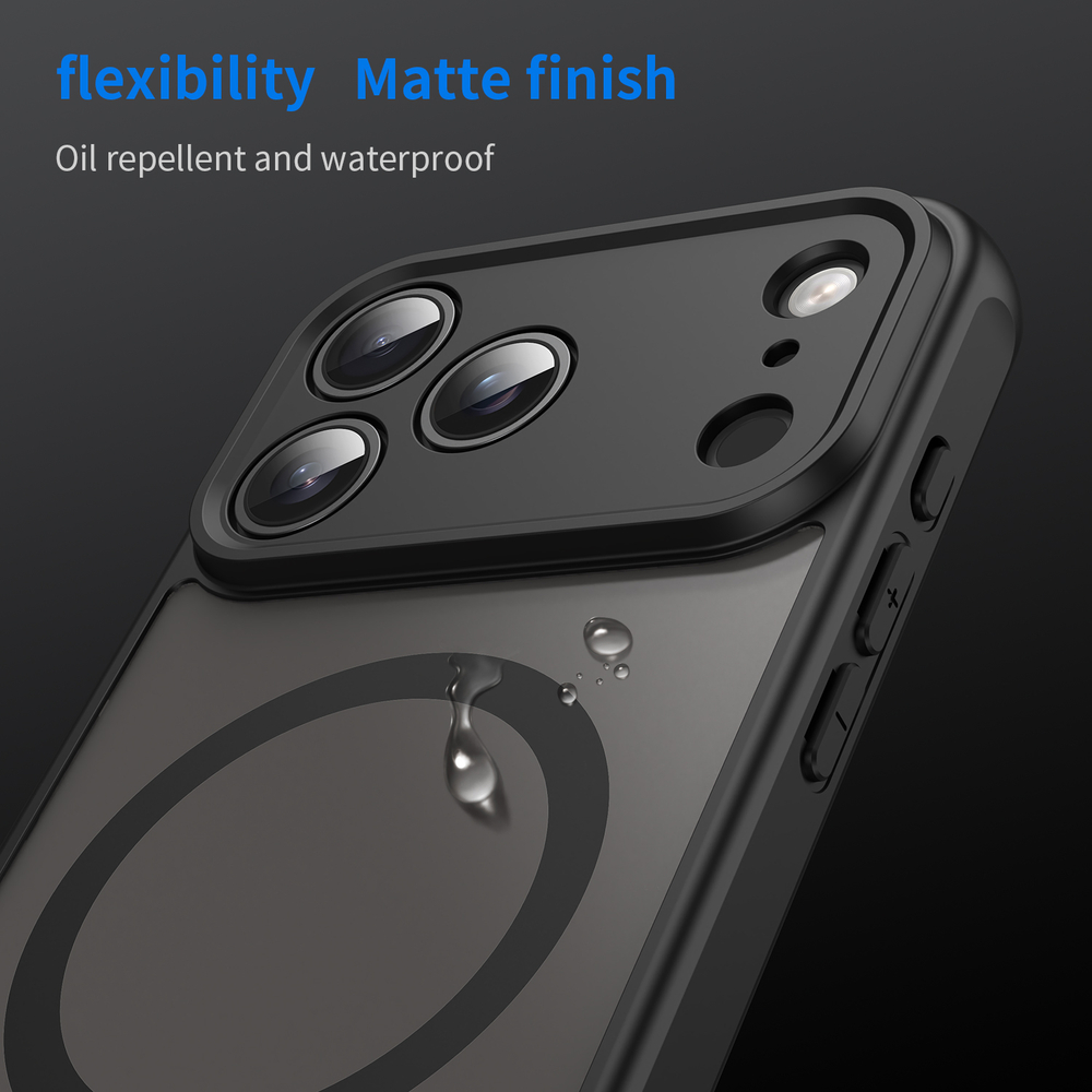 Матовый полупрозрачный чехол с MagSafe для iPhone 17 Pro Max, усиленные боковые рамки черного цвета