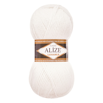 Пряжа Alize (Ализе) Lana Gold / уп.5 мот. по 100 г, 240 м, 55 белый