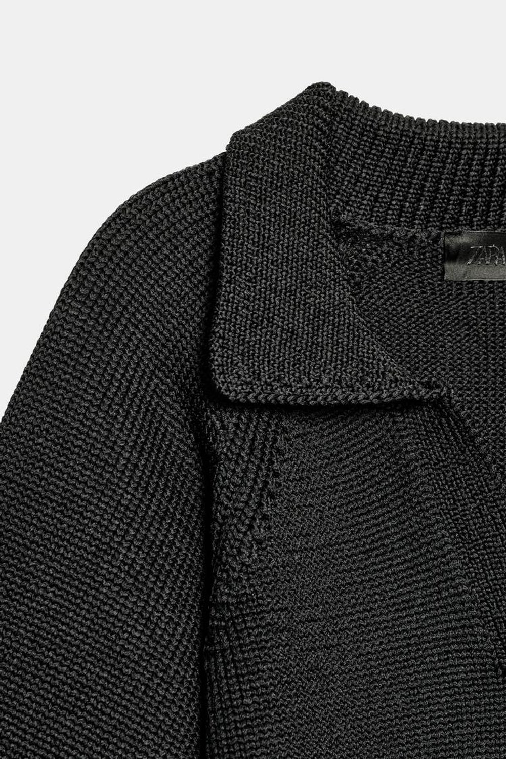 ZARA ТРИКОТАЖНЫЙ СВИТЕР С ВОРОТНИКОМ ПОЛО, ЧЕРНЫЙ