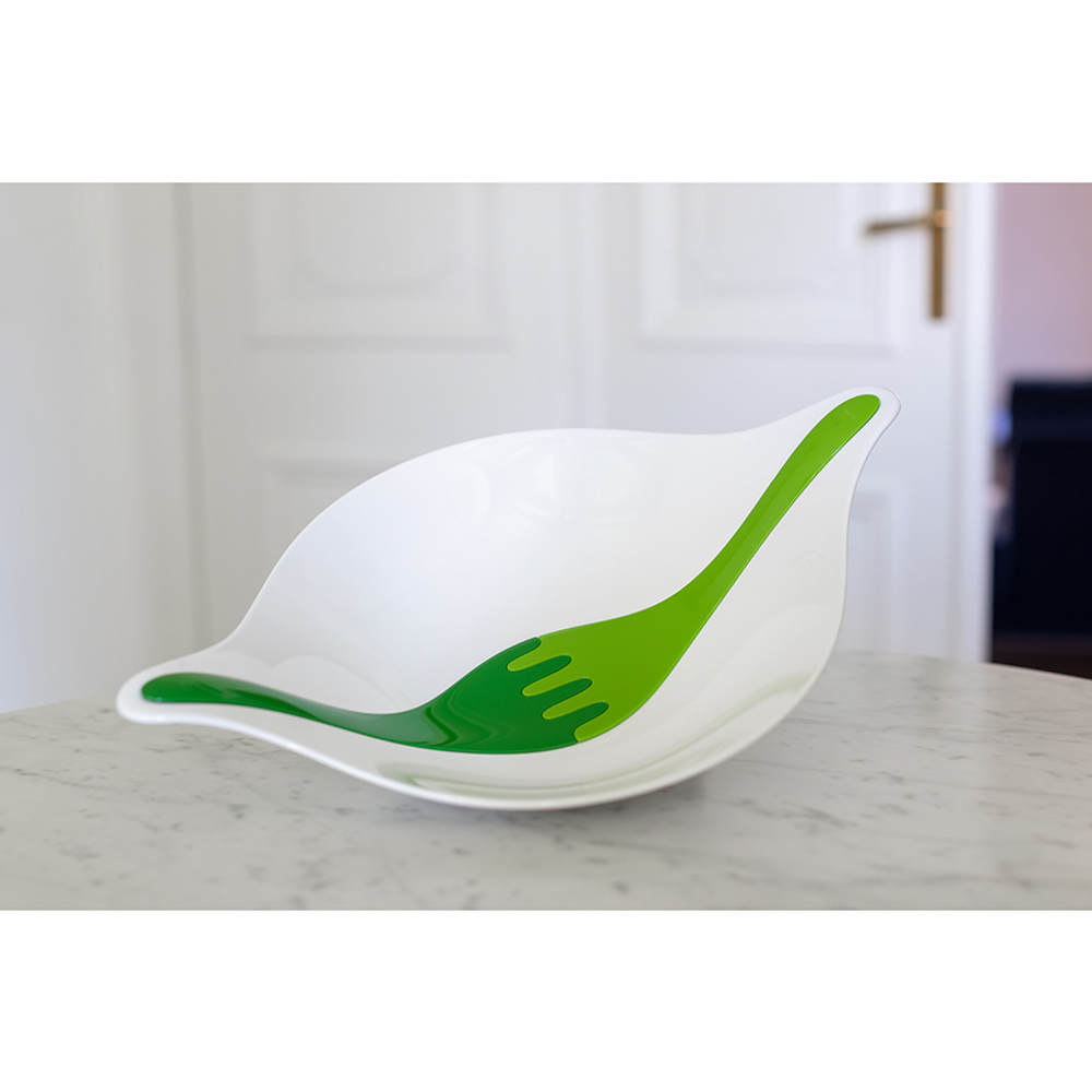 Салатник 3л Koziol Leaf с приборами бело-зеленый