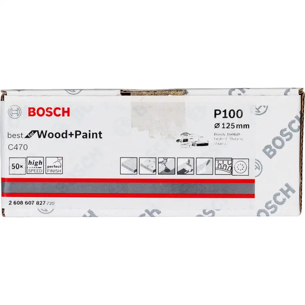 Шлифлист 125 мм C470, P100, 8 отв., 50шт. BOSCH 2608607827