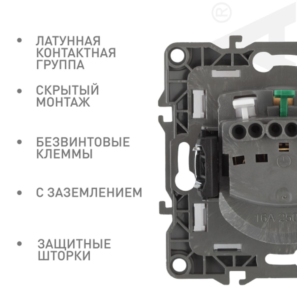 Розетка ЭРА Серия 12 12-2102-05 с заземлением 2P+E Schuko со шторками 16A-250В IP20 антрацит | Эра 12