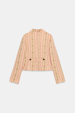ZARA ЖАККАРДОВАЯ КУРТКА В ПОЛОСКУ С ЦВЕТОЧНЫМ ПРИНТОМ, РОЗОВЫЙ