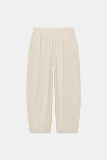 ZARA БРЮКИ BARREL ИЗ ЛЬНА, СВЕТЛО-БЕЖЕВЫЙ