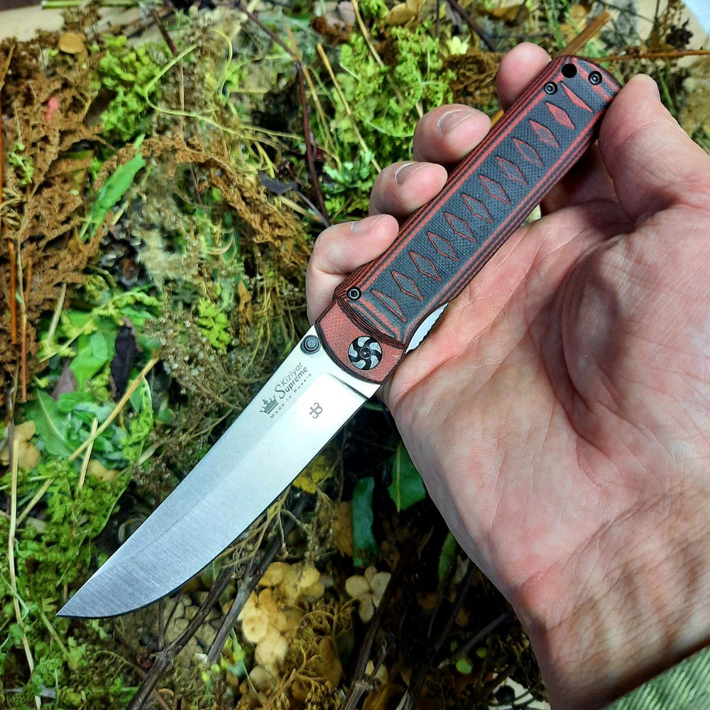 Складной нож Whisper сталь D2 StoneWash Red, на подшипнике, Kizlyar Supreme, 4610094290537