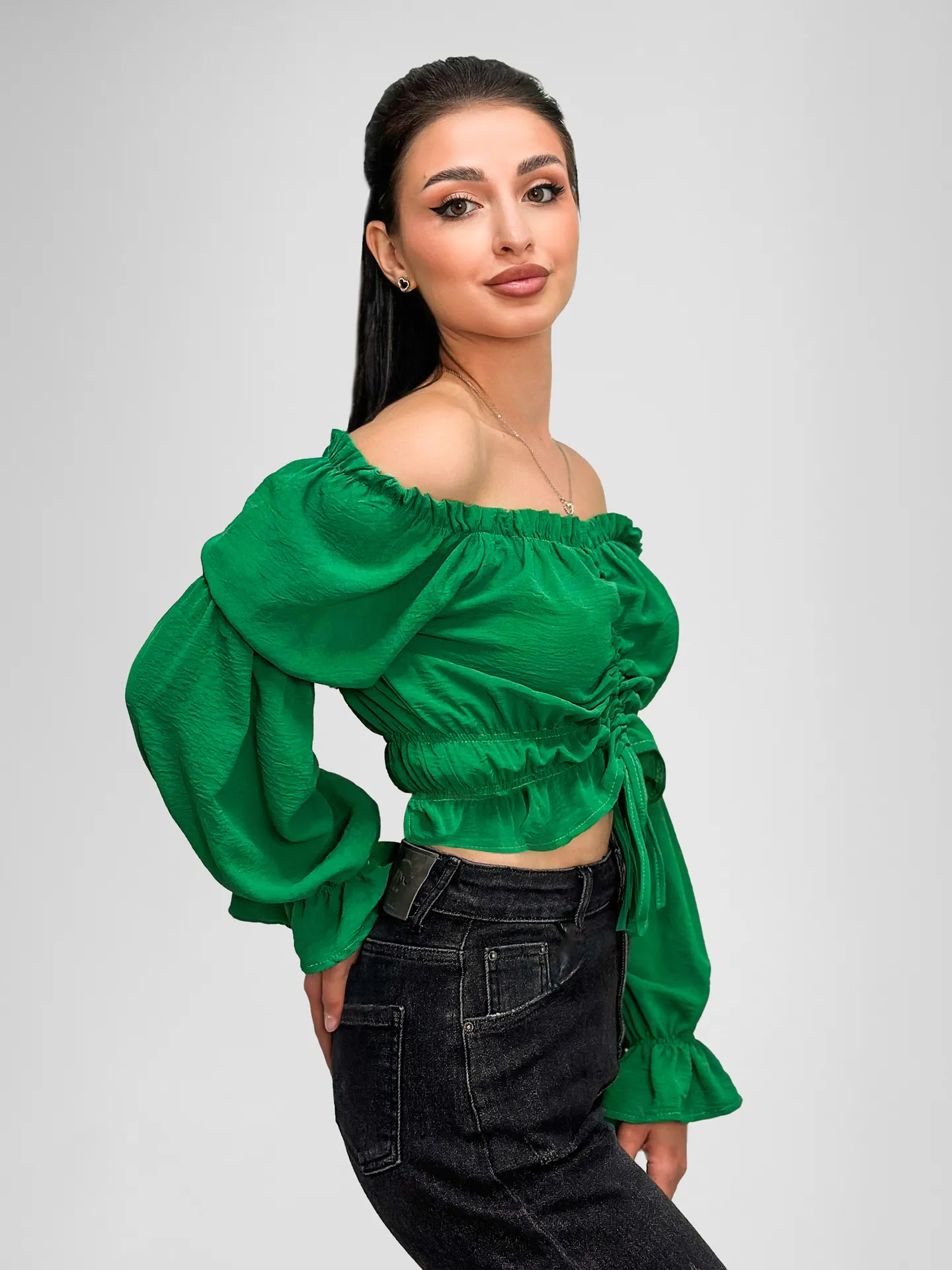 Топ Miss Sumaya 185 на резинке с длинным рукавом и затяжками спереди