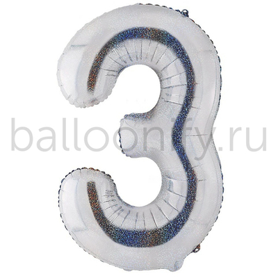 Шар ЦИФРА 3 Silver блеск 40" 102 см
