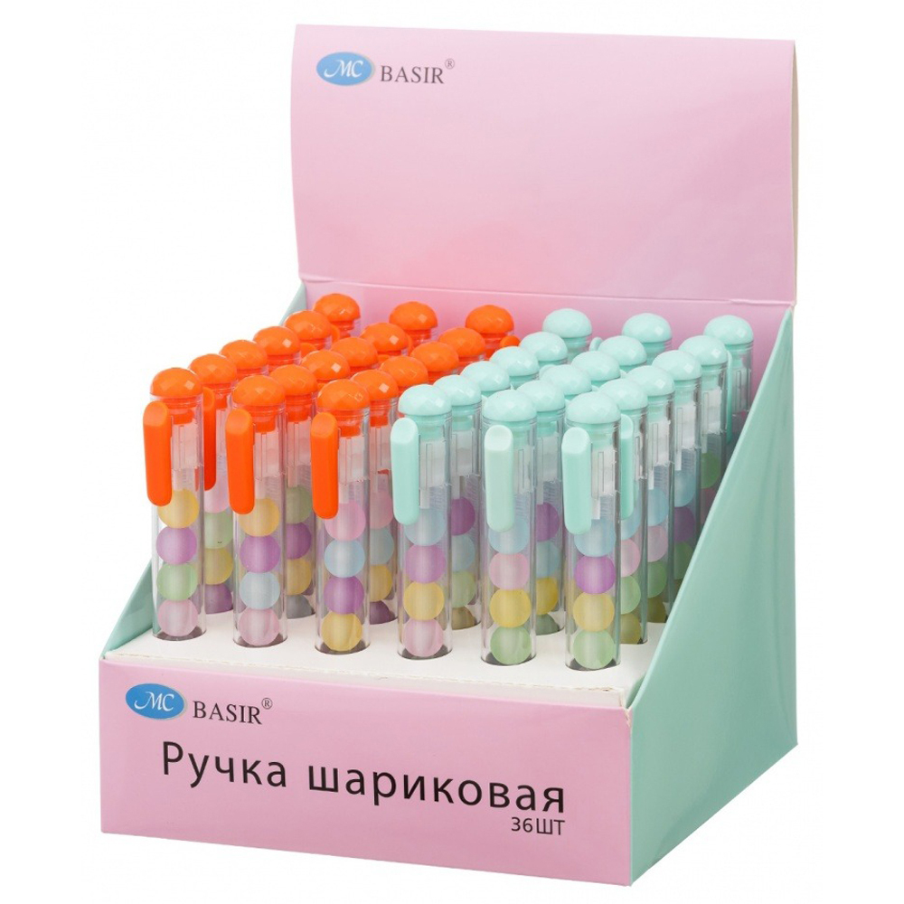 Ручка шариковая, автоматическая, Basir, синие чернила, серия "ШАРИКИ", с фигурками в корпусе, 36 шт