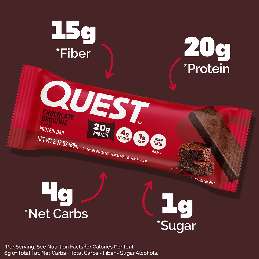 Quest Nutrition, Протеиновый батончик, шоколадный брауни, 4 батончика, 60 г (2,12 унции)