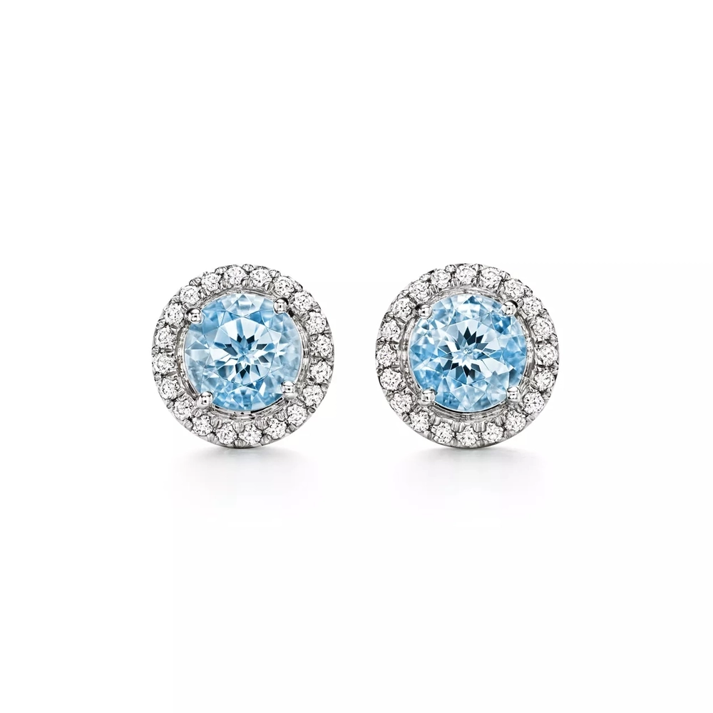 Серьги из платины с бриллиантами и аквамарином 💠 Tiffany- Soleste