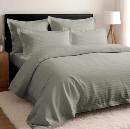 КПБ Дуэт с простыней на рез. 180х200 страйп-САТИН "Серый"