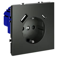 Розетка с USB A+C с заземлением и защитными шторками Voltum S70 Титан VLS040506