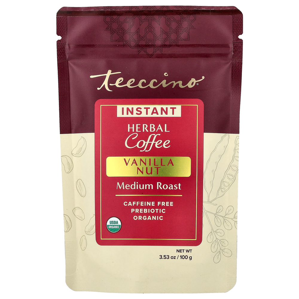 Teeccino, растворимый травяной кофе, ваниль и орех, средней обжарки, без кофеина, 100 г (3,53 унции)