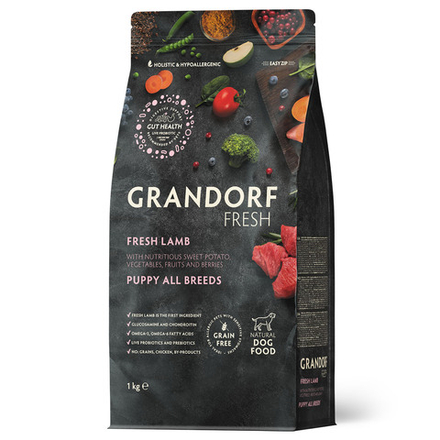 Беззерновой корм с живыми пробиотиками GRANDORF Fresh Dog PUPPY Lamb&Sweet Potato cвежее мясо ягненка с бататом для щенков 1 кг