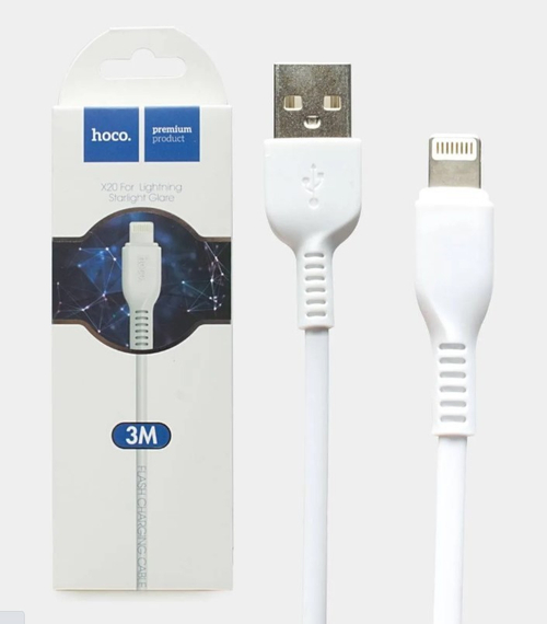 Usb Кабель-зарядка Lightning Hoco X20 Flash 2.0A 3м силиконовый белый