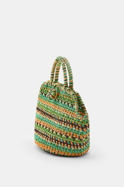 ZARA МИНИ-СУМКА-КОРЗИНА ПЛЕТЕНАЯ В ПОЛОСКУ, РАЗНОЦВЕТНЫЙ