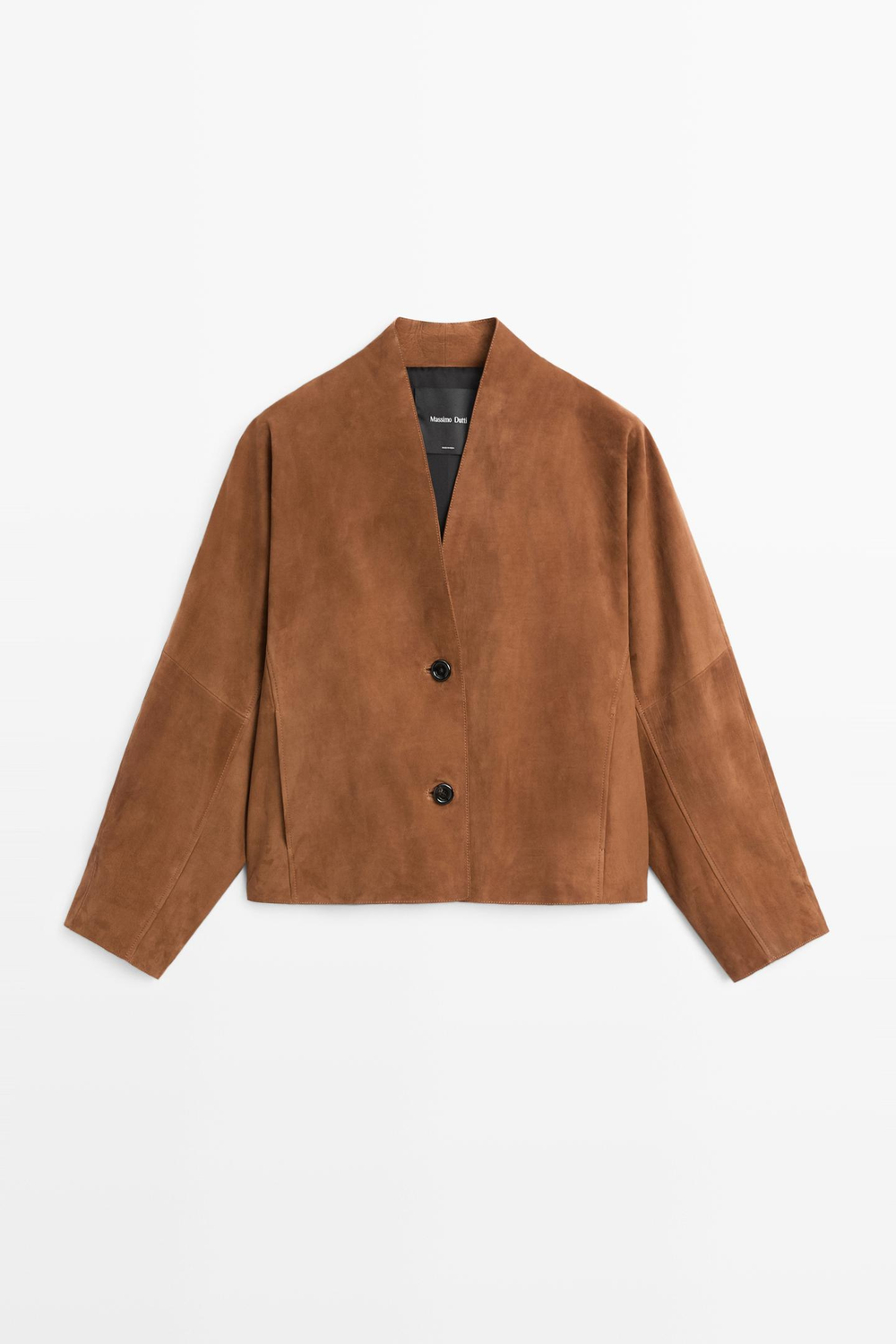 Massimo Dutti Замшевая куртка-бомбер с V-образным вырезом, верблюжий