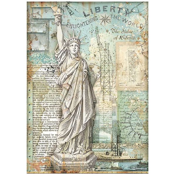 Бумага рисовая Stamperia Sir Vagabond Aviator Statue of Liberty, 28 г/м², 21х29.7 см (А4), 1 лист