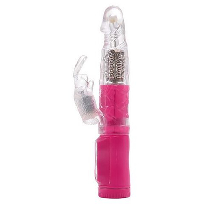 Хай-тек вибратор MAGIC TALES PINK CHARMED RABBIT с бусинами и отростком - 20,5 см. (Цвет: прозрачный)