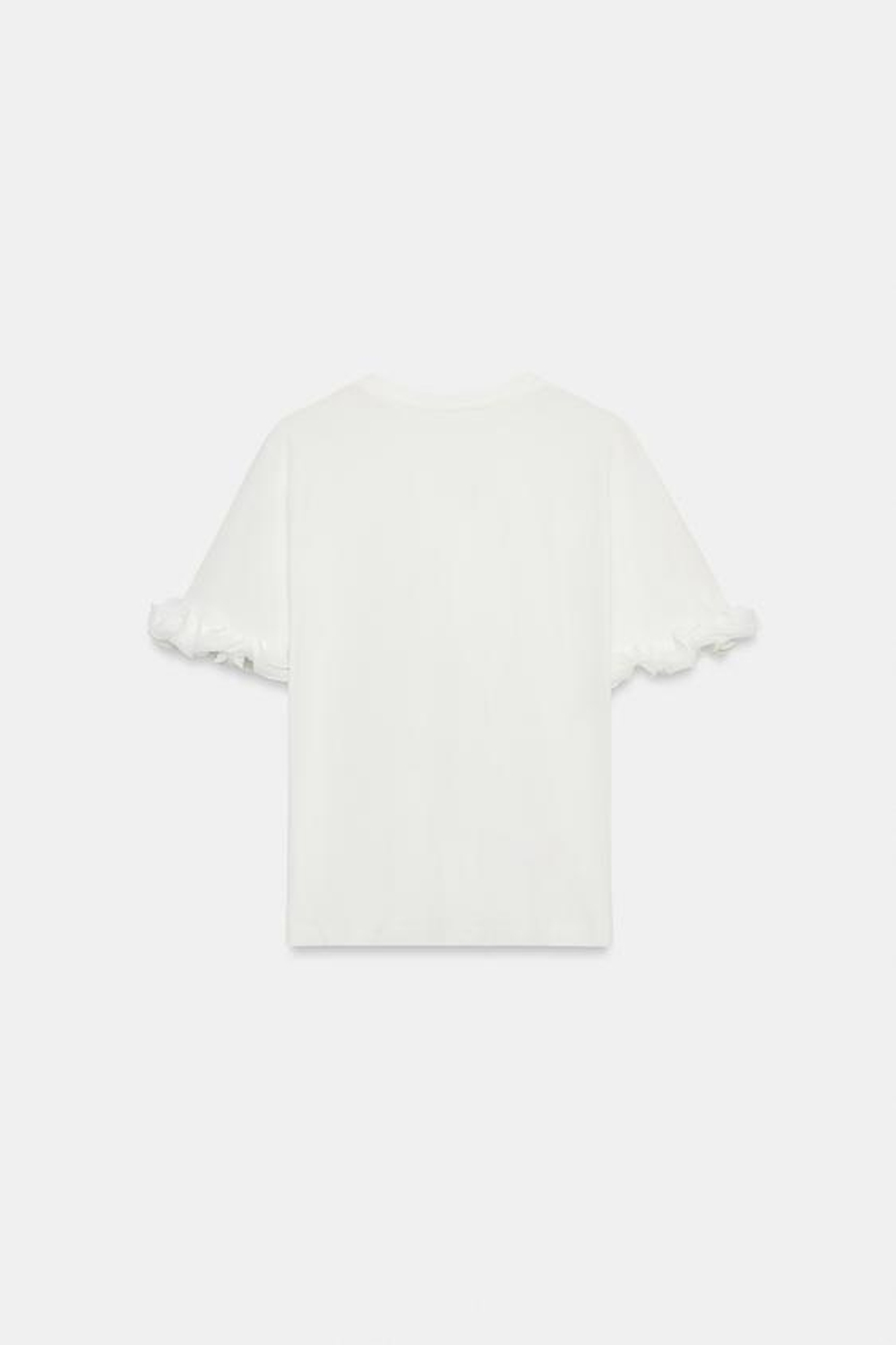 ZARA ХЛОПКОВАЯ ФУТБОЛКА С ОБОРКАМИ, БЕЛЫЙ